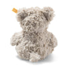 The Steiff Honey Teddy Bear Stuffed Plush, 8 inches, is shown from behind with soft light-gray fur, round ears, and a signature yellow tag on its left ear, sitting against a plain white background.