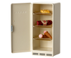 The PRE-ORDER: Fridge, Mouse - Off White (ships early October) is a small, vintage-style fridge with three shelves for Maileg Mouse hole Farmhouse play. The open door reveals "MAILEG" embossed inside.