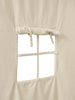A minimalist artistic representation of a window with black squares against a Ferm Living Settle Bed Canopy - Off-White certified organic cotton canvas background, suggesting the idea of looking out but seeing darkness.