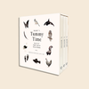 The Baby's Tummy Time Book Box Set features three developmental board books with high-contrast animal and silhouette art—such as butterfly, orca, skunk, chicken, and tracks—to support baby's visual milestones.