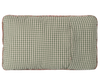 The Maileg Cushion - Pony is a rectangular 100% cotton cushion with a green and white gingham check pattern and multicolored fringe trim, displayed on a neutral background.