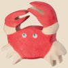The Holztiger Crab is a handcrafted wood toy painted red and white with two raised claws and green eyes, carved in a playful style. Proudly made in Europe, it ships in one week as part of the charming HOLZTIGER figures collection.