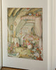 An enchanting attic bedroom illustration evokes the charm of The Brambly Hedge Pop-Up Book by Jill Barklem, with a girl and cat among flowers and scattered treasures, creating a whimsical, cozy scene.