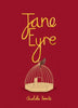 Hardcover Collector's Edition of "Jane Eyre" by Brontë featuring a red cover with the title in large yellow script, a small brown bird on an open golden cage, and "Charlotte Brontë" in yellow cursive at the bottom.
