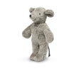 The Senger Naturwelt Stuffed Animal - Mouse is a soft, plush gray toy made from GOTS-certified materials. It stands upright and features large round ears, a pointed nose, black stitched eyes, and a thin tail.