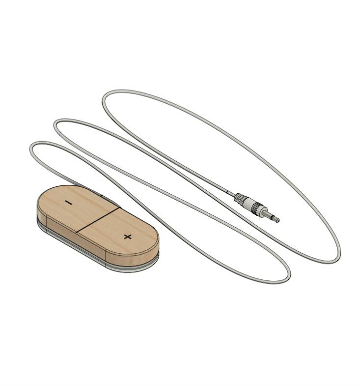 A Complete Set: Loog Piano with piano stand, music stand, sustain pedal, octave shifter (shown as a wooden oval device with +/- symbols and 3.5mm jack), and carrying case—ideal for MIDI or portable digital pianos.