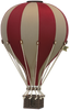 The Hot Air Balloon - Burgundy features alternating vertical burgundy and beige stripes, a small brown basket with white ropes, and a hanging tag—perfect as wooden balloon nursery decor or handmade children's room decor.