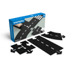 The WaytoPlay: Medium Flexible Toy Road Set - Expressway includes 16 unbreakable, child-safe road pieces. Black segments with white markings can be arranged in many ways, and a small wooden car encourages imaginative play.