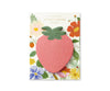 Strawberry Sticky Notes rest on a floral-patterned backing card with colorful flowers and green leaves. The packaging reads: "Strawberry Sticky Notes, 50 Sheets.