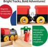 The BRIO World Train Set Classic Figure 8 Set features a colorful wooden train with magnetic connections, bright yellow wheels, and a green station sign—promoting easy play, vibrant colors, and playful design to spark imagination.