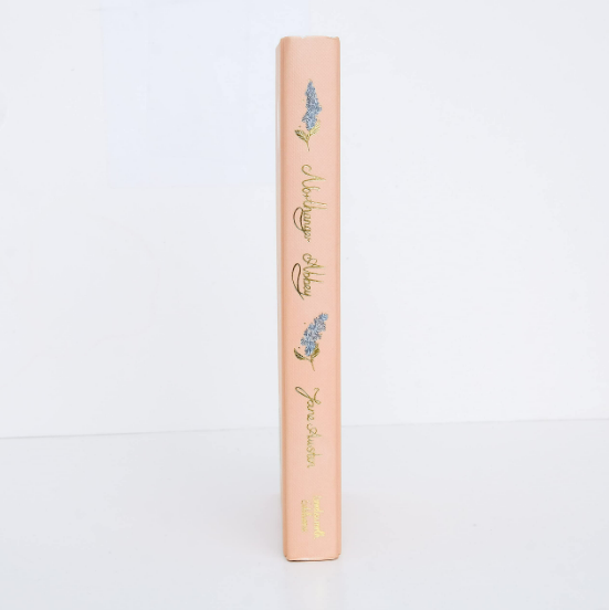 Northanger Abbey | Collector's Edition | Hardcover stands upright with a pale pink cover, gold embossed cursive spine text, and small blue floral illustrations. The background is plain white.