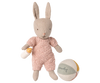 The PRE-ORDER: Rabbit Set, Micro - Sand - Rose (Ships Early November) features a soft bunny in a pink knitted outfit with a toy baby bottle and pastel "Maileg" ball—perfect for collectors and imaginative storytelling.