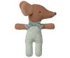 The PRE-ORDER: Sleepy Wakey Baby Mouse in Matchbox - Blue features a charming fabric mouse with a brown head and arms, blue polka-dot body, and bow tie. Ships late October. Perfect for imaginative play right out of its striped matchbox!.