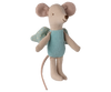 PRE-ORDER: Fairy Mouse, Little - Mint features soft light brown fur, large round ears, a long tail, stitched smile, mint outfit, and green polka-dotted backpack. Ships late September. Imagination soars with every cuddle!.
