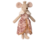 PRE-ORDER: Queen Mouse, Mum (Aprox. Ship Date: Late October) - A plush doll with a gold crown, white fur collar, and red and gold royal dress with gold trim stands upright against a plain beige background.