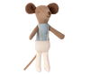 PRE-ORDER: Ballet Dancer Mouse, Big Brother—A small brown cotton plush toy mouse with large ears, a long tail, and dressed in a light blue shirt with suspenders and white pants. Approximate ship date: Late October.
