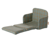 The PRE-ORDER: Sofa Bed, Mouse - Checker features green padding, orange plaid lines, armrests, and an extended footrest—perfect for a SuitCasa living room. Ships late September. Shown against a plain background.