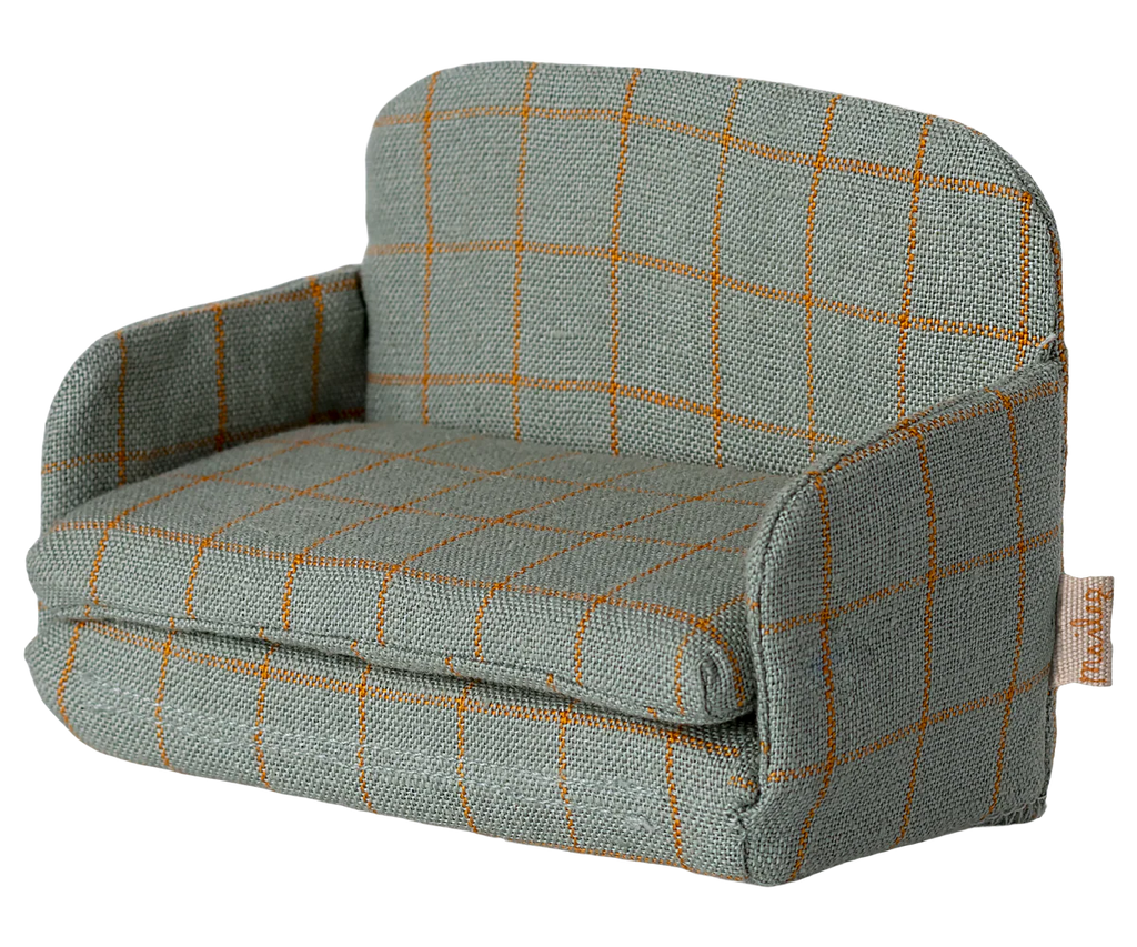 PRE-ORDER: Sofa Bed, Mouse - Checker (Estimated Ship Date: Late September). A charming miniature green and orange checkered mouse sofa bed, perfect for completing your SuitCasa living room.