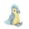 The Blu Cockatoo Bird Plush Toy features soft blue wings, tail, and crest, a yellow belly, grey beak and feet, and round black eyes. This cuddly plush sits upright against a white background—perfect for snuggling.