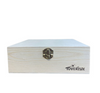 The Toverlux Silhouette Storage Box is a light wooden box with a closable lid, brass front clasp, and "TOVERLUX" logo plus star graphic—perfect for keeping your Toverlux silhouettes safe.