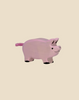 The Holztiger Piglet is a handcrafted wooden toy painted light pink with watercolors, featuring black hooves, a smiling face, and a textured pink tail. Ships in one week.