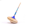 The Mader Spaghetti Spinning Top - Blue features a maple wood body with a light natural base and blue accents, designed for toy safety and long-lasting enjoyment. It stands upright on a white background.