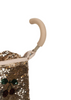 A close-up of the beige curved handle on the Konges Sloejd Sparkly Sequin Doll Stroller – Golden Cherry, featuring a glittery bag adorned with gold and brown floral sequins, set against a plain white background.