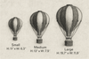 Three handmade Hot Air Balloon - Light Brown / Navy Blue decor pieces in Small (11"x6.3"), Medium (13"x7.9"), and Large (19.7"x11.8") sizes make charming wooden accents for kids' rooms, with measurements shown under each illustration.