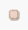 The Gemma Mini Notepad Trio features pastel octagonal covers with scalloped edges, metallic gold accents, and a border of small pink, blue, and green floral designs. The center is plain and the trio is displayed against a white background.
