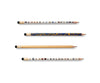 The Cats & Dogs Pencil Set includes four pre-sharpened pencils: two with cartoon dog designs, one gold, and one with a blue floral pattern. Each pencil has a black eraser with a gold ferrule, creating a charming illustrated stationery set.