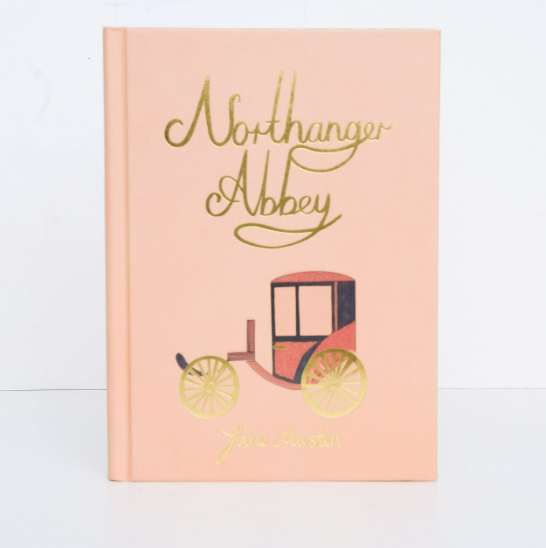 The Northanger Abbey | Collector's Edition | Hardcover comes in pink with gold script, a vintage carriage illustration, and Jane Austen's name elegantly embossed at the bottom.