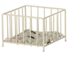 The Maileg Playpen Micro is a small white metal playpen with vertical bars and a soft patterned cushion, ideal for Maileg friends to enjoy cozy naptime in dolls' or miniature settings.