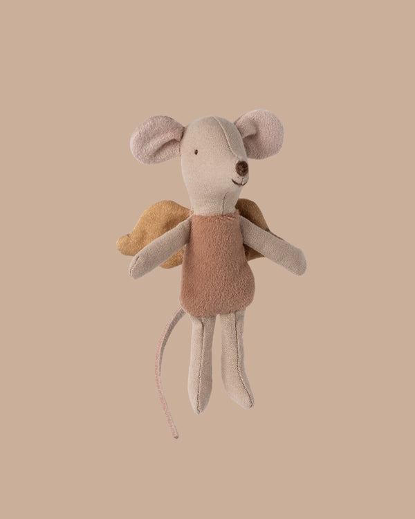 PRE-ORDER: Fairy Mouse, Little - Powder features a soft light brown body, large ears, golden wings, long tail, and brown outfit. This charming doll inspires imagination and ships in late September.