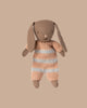 A soft Brown Micro Bunny in a dusty rose knitted suit is shown against a beige background, perfect for pairing with Maileg accessories or displaying in a miniature dollhouse. PRE-ORDER: Estimated ship date early October.