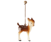 Add charm to your tree with the Maileg Metal Bambi Deer Ornament, a brown and white fawn with white spots, hanging from a gold string—perfect for unique Christmas decorations.