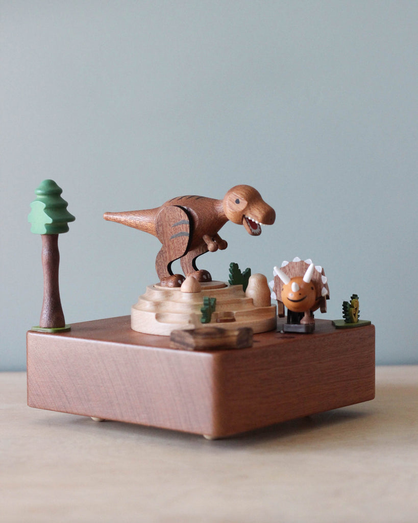 Dinosaur themed wooden music box