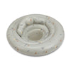 Inflatable Baby Swim Ring - Dinosaur Print made of durable PVC, featuring a gray background and colorful dinosaur print, viewed on a white surface.
