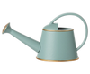 The Maileg Watering Can, Mouse - Light Blue features a gold rim, curved handle, and long spout with a gold rose. It's the perfect accessory for mouse play scenes and gentle watering in your Maileg world.