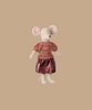 A plush toy mouse with Maileg's Skirt and Knitted Blouse for Mum Mouse is posed against a plain beige background. Ships in one week.