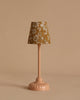 The Maileg Moms Afternoon Tea Set features a small pink table lamp with a floral-patterned beige lampshade, perfectly sized for Mouse Paw Size decor and set against a plain beige background.