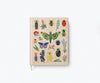 The Curio Embroidered Fabric Sketchbook is a beige hardcover journal featuring colorful embroidered insects—beetles, butterflies, a ladybug—and delicate flowers and leaves, making it the perfect sketchbook for nature lovers.