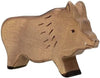 The Holztiger Wild Boar is a handcrafted wooden toy with simple carved details, small black eyes, minimal fur markings, and dark accents on its feet. Made in Europe, it features a natural wood finish that embodies quality and charm.