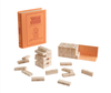 The Jenga Vintage Bookshelf Edition features wooden blocks in a stylish, book-shaped case—open or closed—making it a perfect choice for family game night.