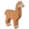 The Alpaca - Holztiger, a handcrafted wood figure, is part of the renowned HOLZTIGER collection. Made in Europe, it features a natural brown finish with white accents on its feet and face and stands upright on four sturdy legs with a simple painted expression.