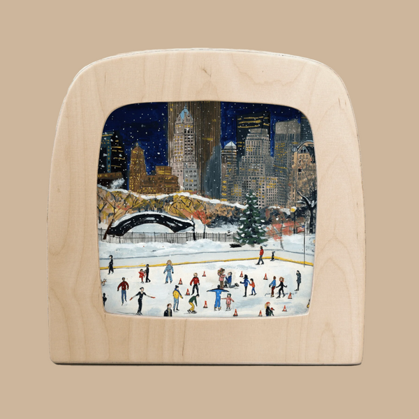 The "Silhouette Only - Christmas in New York for Toverlux Lamp" features an illustration of people ice skating at night, framed by city buildings and a starry sky, capturing the festive spirit of New York.