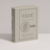 The Clue Vintage Bookshelf Edition comes in a beige box styled like a hardcover book, featuring a magnifying glass and fingerprint—ideal for crime solvers who value premium game components.