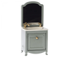 Vintage-style Maileg Miniature Sink With Mirror with a removable mirror, brass faucet, and a single cabinet, set against a transparent background.