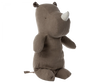 Meet your new Safari friend, the Maileg Medium Rhino—a plush toy resembling a dark brown rhinoceros with small round ears and a white horn. Its minimalistic design allows it to sit upright, ready to offer the best hug with its soft embrace.