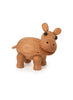 A small, carved wooden Spring Copenhagen Wilma calf figurine with a round body, short legs, large eyes, and small ears. The figure is made of light-colored wood with visible grain patterns and texture details. This charming piece of African decor stands on a white background.