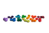 Colorful Grapat Mandala Rainbow Flowers in a row, each shaped into twisted pairs, arranged by color from purple to red against a white background.